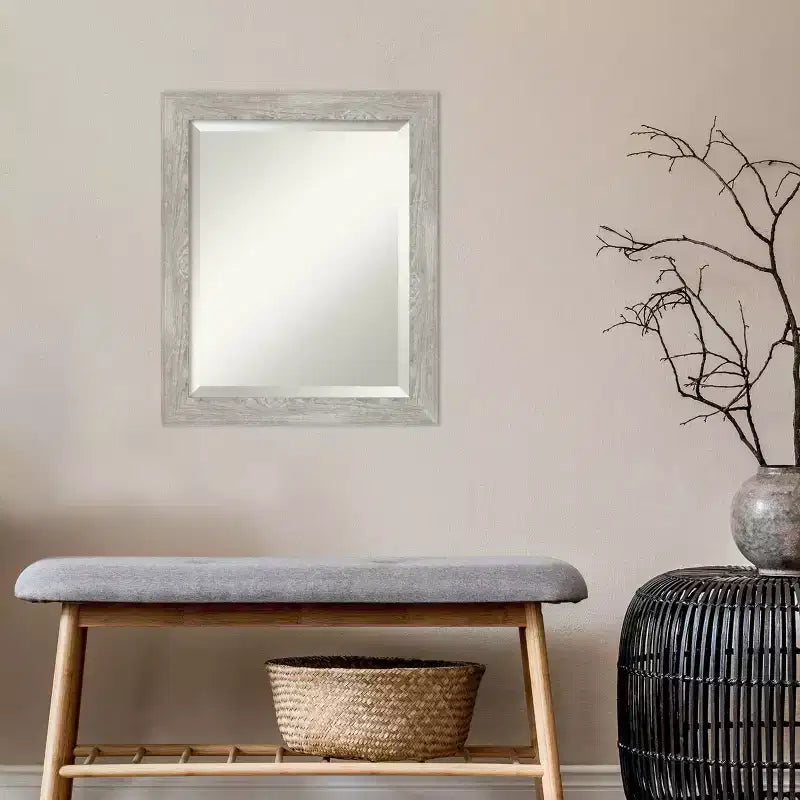 Specchio da parete stretto Dove 20" x 24" con cornice grigia - Amanti Art: Smussato, cornice in polistirene, nessun assemblaggio richiesto