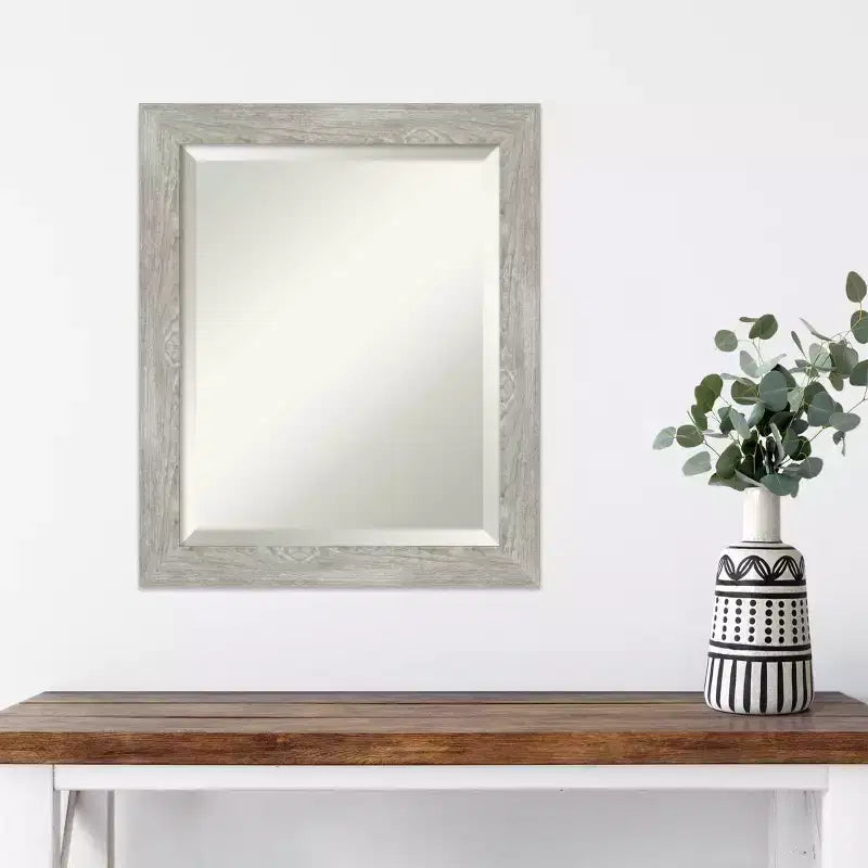 Specchio da parete stretto Dove 20" x 24" con cornice grigia - Amanti Art: Smussato, cornice in polistirene, nessun assemblaggio richiesto