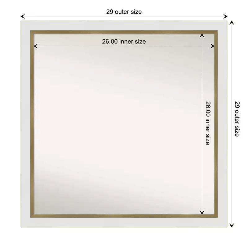 Specchio da parete stretto da bagno in EVA non smussato 29"x29" Bianco - Amanti Art: Cornice quadrata moderna in polistirene, Include accessori per il montaggio
