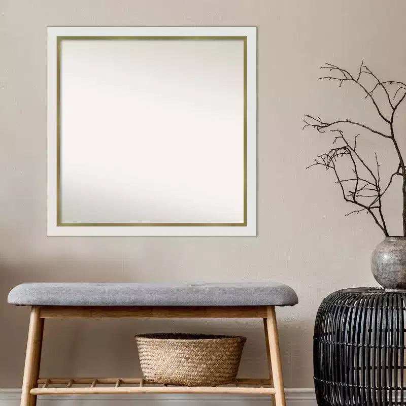 Specchio da parete stretto da bagno in EVA non smussato 29"x29" Bianco - Amanti Art: Cornice quadrata moderna in polistirene, Include accessori per il montaggio