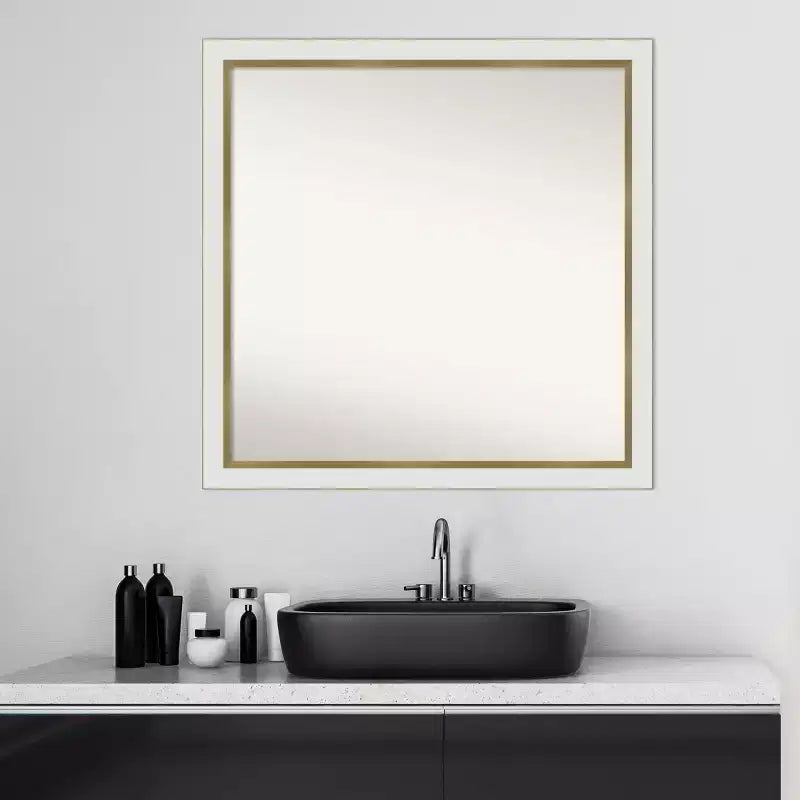 Specchio da parete stretto da bagno in EVA non smussato 29"x29" Bianco - Amanti Art: Cornice quadrata moderna in polistirene, Include accessori per il montaggio