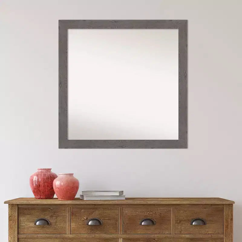 Specchio da Parete Rustico a Plancia Grigia, Senza Smusso, 76x76 cm - Amanti Art: Quadrato, Cornice in Polistirene, Montaggio a Parete