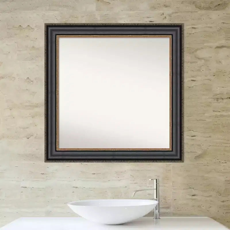 Specchio da parete per bagno Thomas nero bronzo 81 x 81 cm non smussato - Amanti Art: cornice quadrata moderna in polistirene, include accessori di montaggio