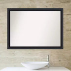 Specchio da parete per bagno in legno nero 42" x 31" senza smussatura - Amanti Art: moderno rettangolare, montaggio a parete