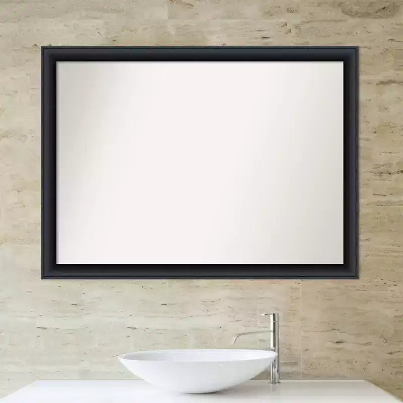 Specchio da parete per bagno in legno nero 42" x 31" senza smussatura - Amanti Art: moderno rettangolare, montaggio a parete