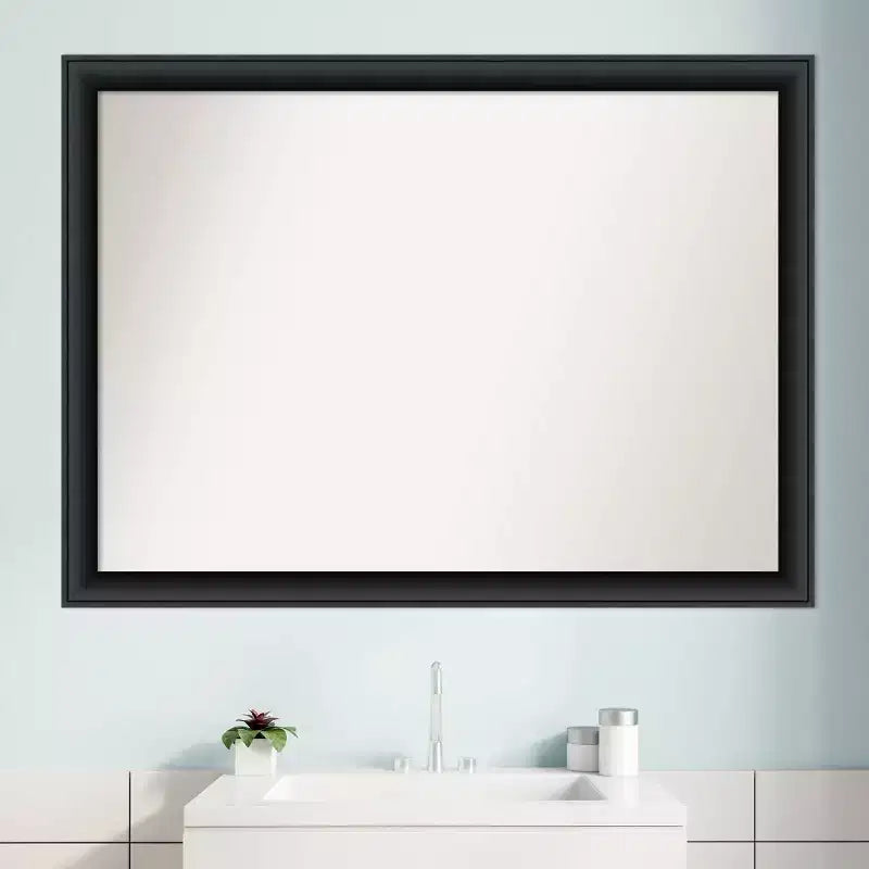 Specchio da parete per bagno in legno nero 42" x 31" senza smussatura - Amanti Art: moderno rettangolare, montaggio a parete