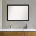Specchio da parete per bagno in legno nero 42" x 31" senza smussatura - Amanti Art: moderno rettangolare, montaggio a parete