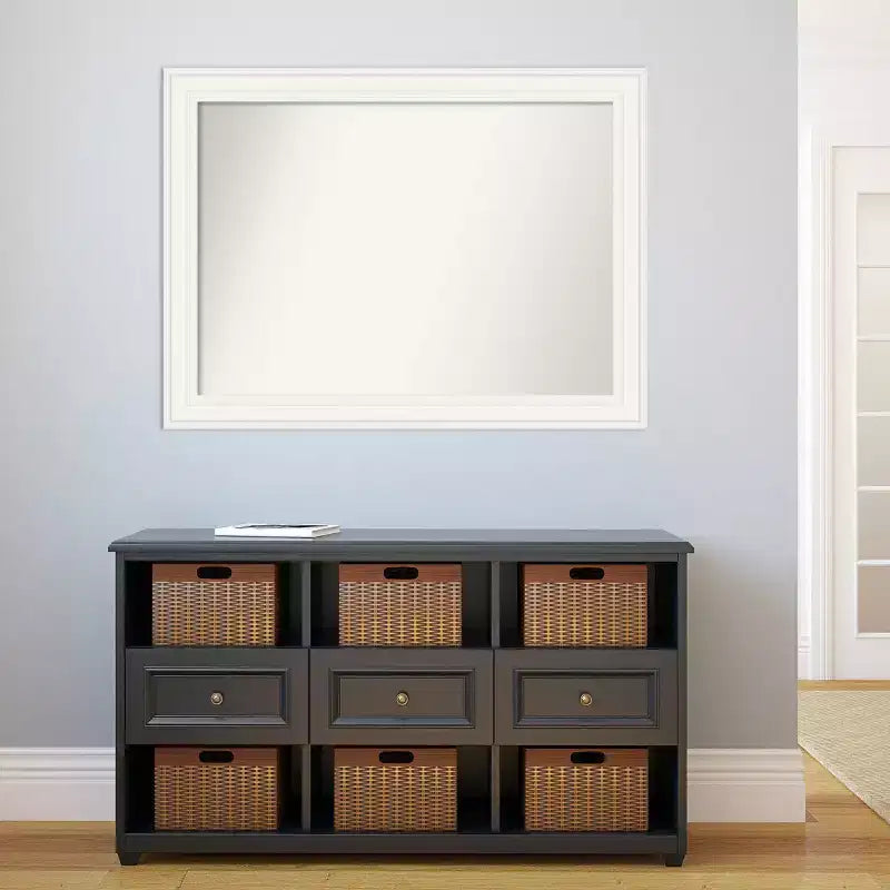 Specchio da parete bianco Amanti Art da 112 x 84 cm senza smusso - Rettangolare moderno, include accessori per il montaggio