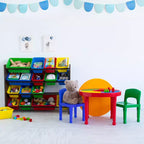 Scopri il Maxi Contenitore per Giocattoli per Bambini in Legno Scuro - Humble Crew: Ripiani in MDF, Antiribaltamento, 17 Pezzi