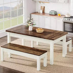 Set da Tavolo da Pranzo Grande Lantine da 55,11 Pollici, 3 Pezzi Tavolo da Cucina in Legno con 2 Panche