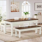 Set da Tavolo da Pranzo Grande Lantine da 55,11 Pollici, 3 Pezzi Tavolo da Cucina in Legno con 2 Panche