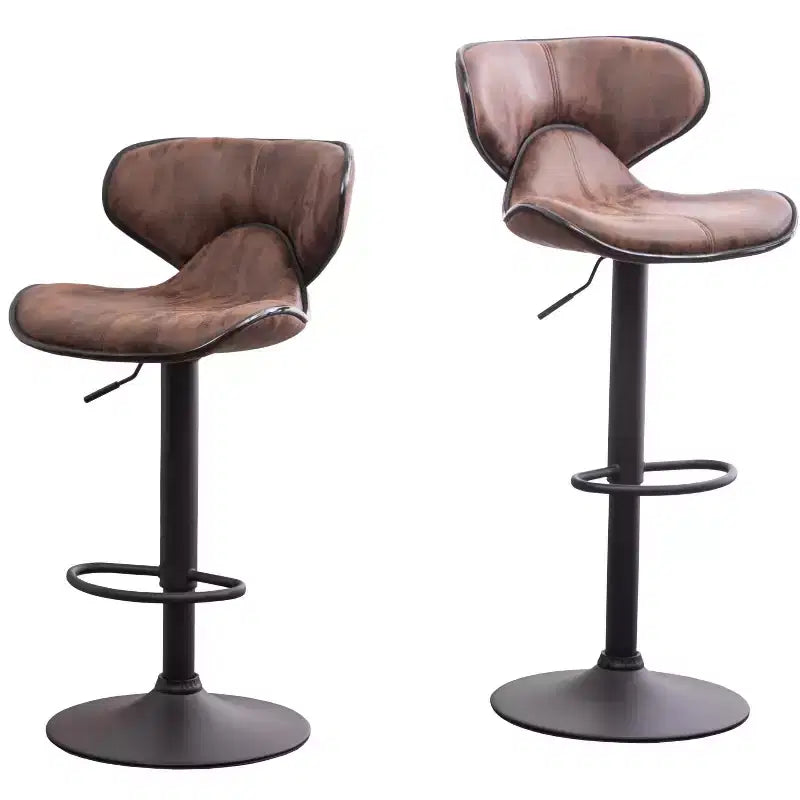 Sgabelli da Bar Regolabili Girevoli Roundhill Furniture Masaccio Upholstery Airlift con Base Cromata, Marrone Invecchiato, Set da 2