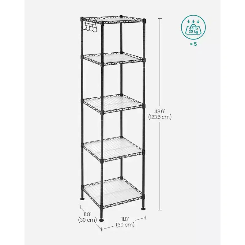 SONGMICS Scaffale a 5 Ripiani per Bagno, Scaffale per Piccoli Spazi, con 5 Fodere in PP, Gancio Rimovibile, Design Estendibile