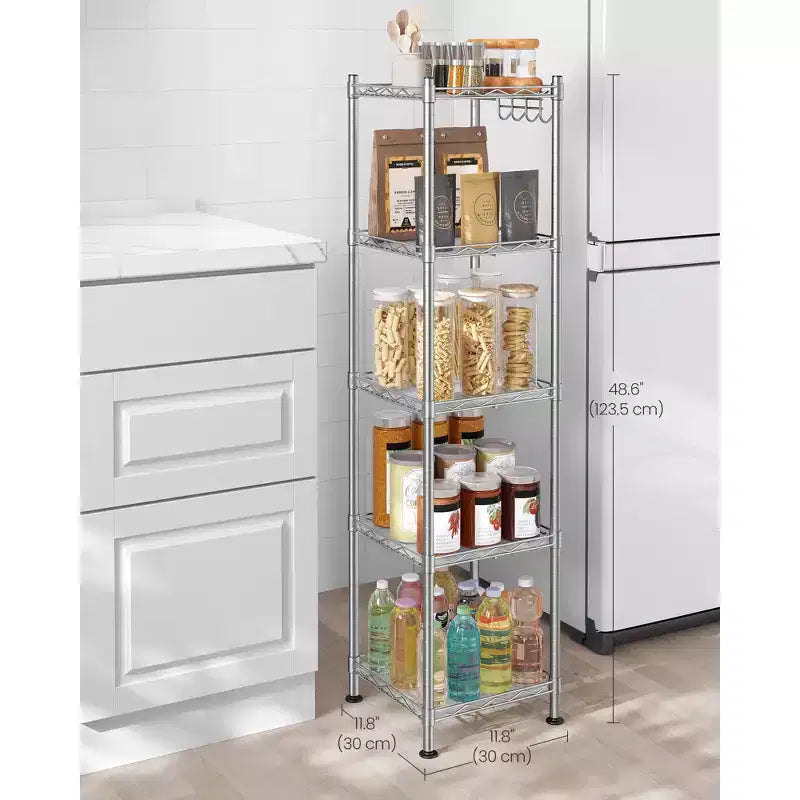 SONGMICS Scaffale a 5 Ripiani per Bagno, Scaffale per Piccoli Spazi, con 5 Fodere in PP, Gancio Rimovibile, Design Estendibile