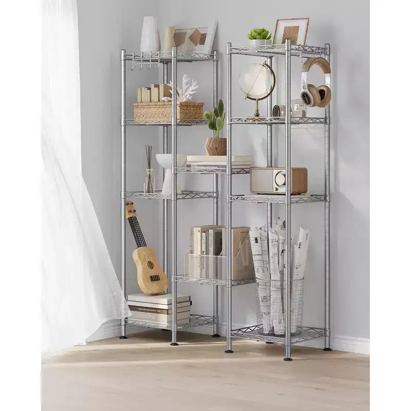 SONGMICS Scaffale a 5 Ripiani per Bagno, Scaffale per Piccoli Spazi, con 5 Fodere in PP, Gancio Rimovibile, Design Estendibile