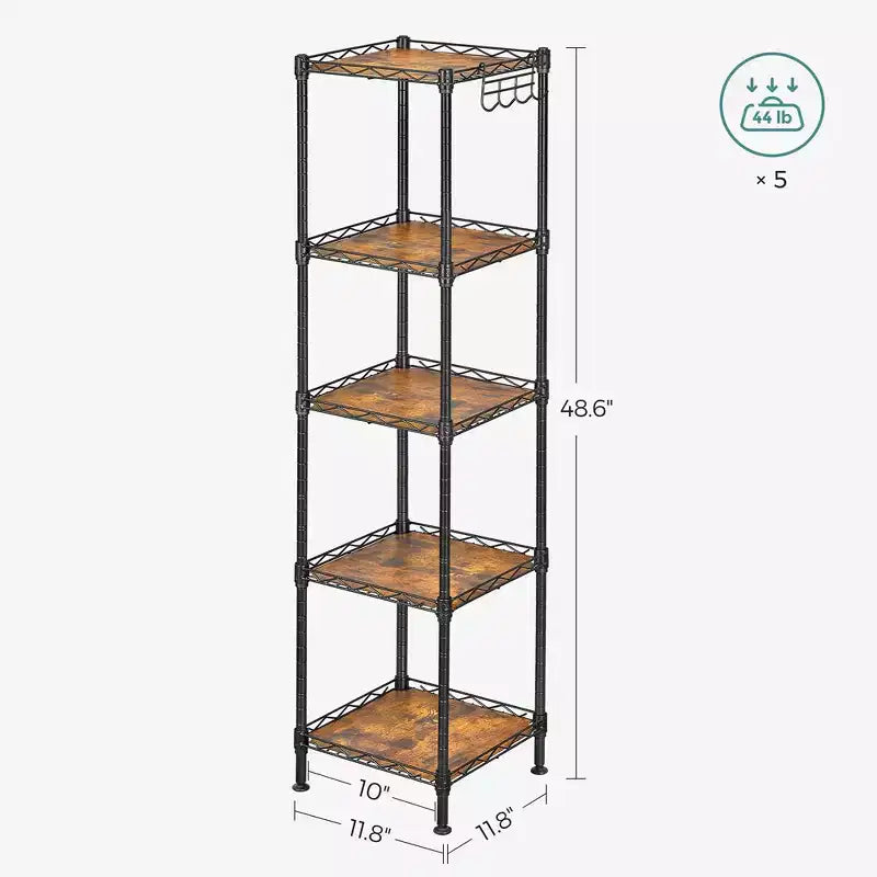 SONGMICS Scaffale a 5 Ripiani per Bagno, Scaffale per Piccoli Spazi, con 5 Fodere in PP, Gancio Rimovibile, Design Estendibile
