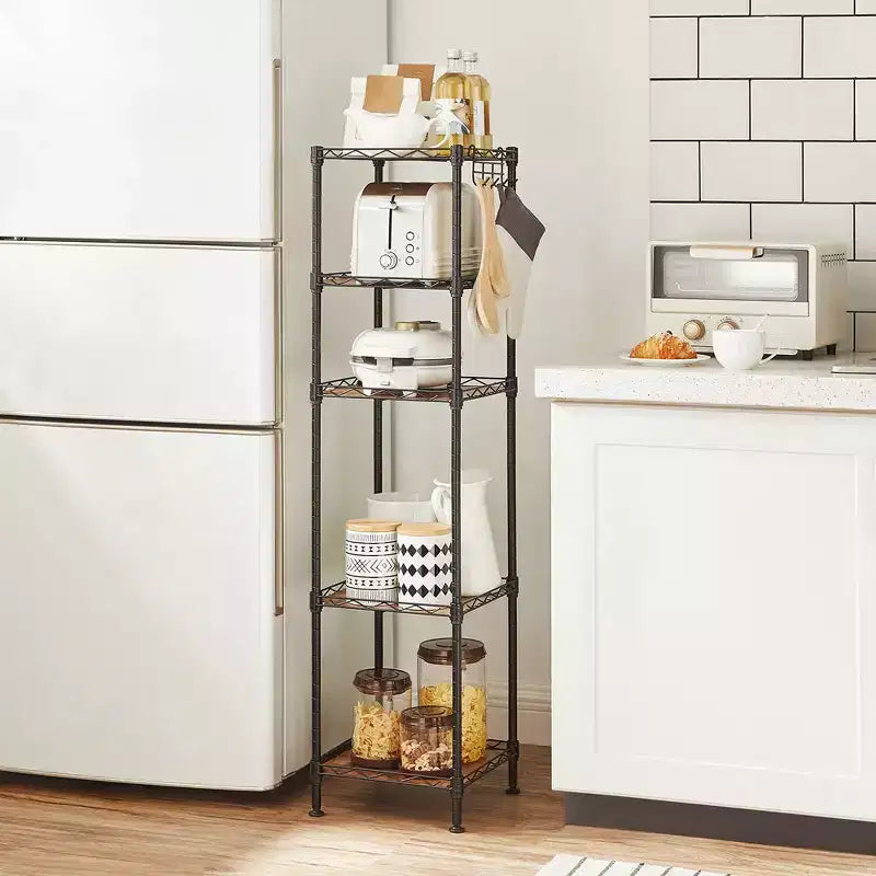 SONGMICS Scaffale a 5 Ripiani per Bagno, Scaffale per Piccoli Spazi, con 5 Fodere in PP, Gancio Rimovibile, Design Estendibile