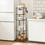 SONGMICS Scaffale a 5 Ripiani per Bagno, Scaffale per Piccoli Spazi, con 5 Fodere in PP, Gancio Rimovibile, Design Estendibile