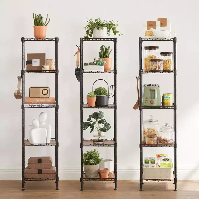 SONGMICS Scaffale a 5 Ripiani per Bagno, Scaffale per Piccoli Spazi, con 5 Fodere in PP, Gancio Rimovibile, Design Estendibile
