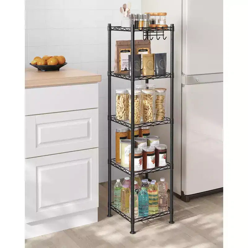 SONGMICS Scaffale a 5 Ripiani per Bagno, Scaffale per Piccoli Spazi, con 5 Fodere in PP, Gancio Rimovibile, Design Estendibile