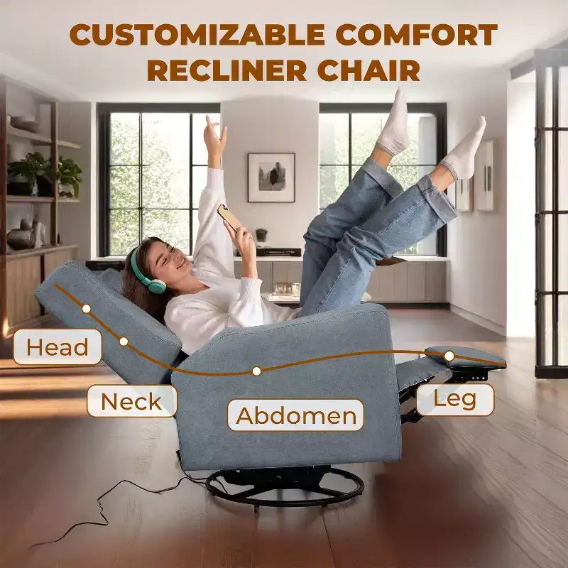 Poltrona reclinabile di lusso con movimento elettrico, ricarica USB, girevole e supporto lombare per il comfort della cameretta