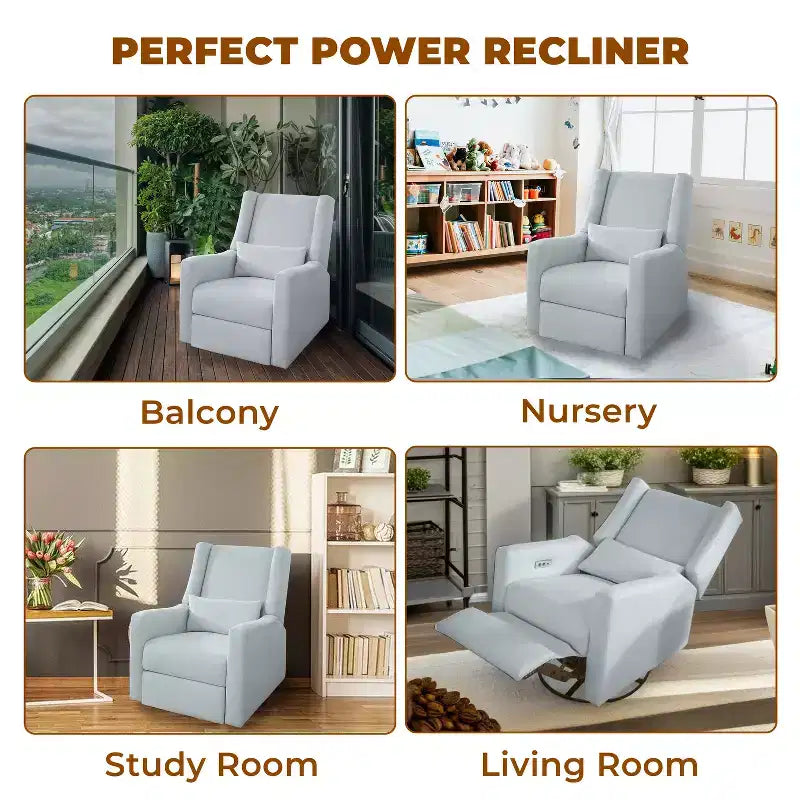 Poltrona reclinabile di lusso con movimento elettrico, ricarica USB, girevole e supporto lombare per il comfort della cameretta