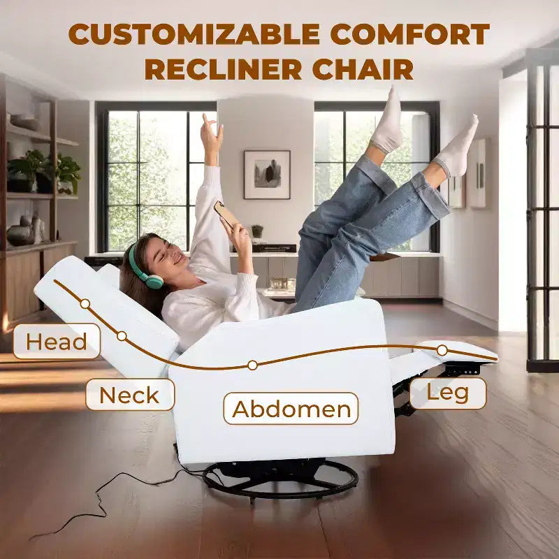Poltrona reclinabile di lusso con movimento elettrico, ricarica USB, girevole e supporto lombare per il comfort della cameretta