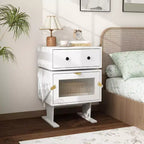 Famapy 360 Swivel Bedside Table with Drawer and Transparent Glass Cabinet Nightstand