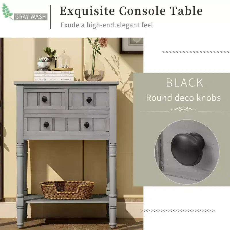 Tavolo Consolle Stretto Whisen Classic con Tre Cassetti Contenitori e Ripiano Inferiore