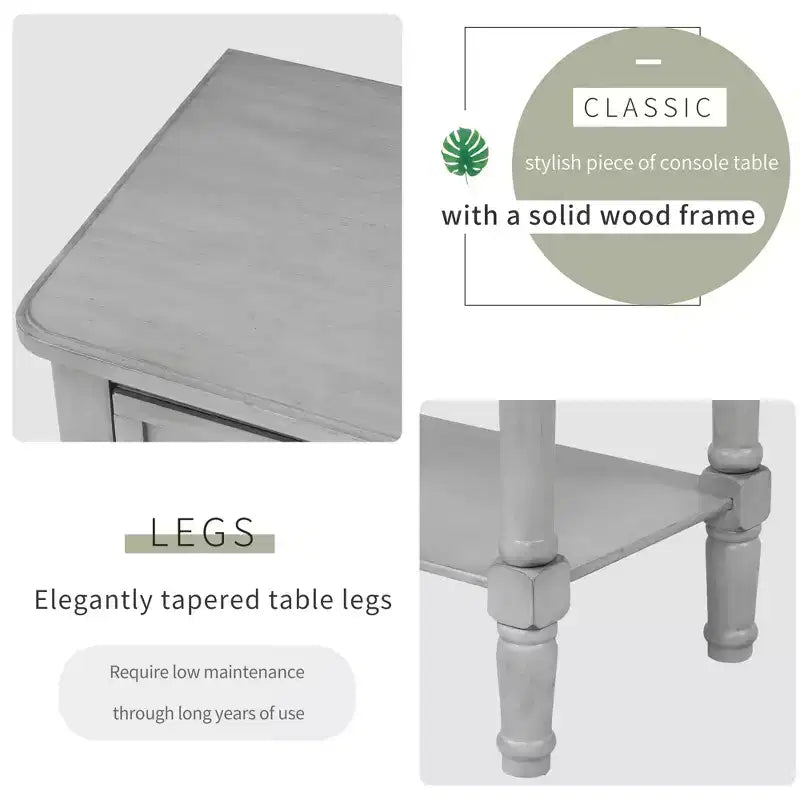 Tavolo Consolle Stretto Whisen Classic con Tre Cassetti Contenitori e Ripiano Inferiore