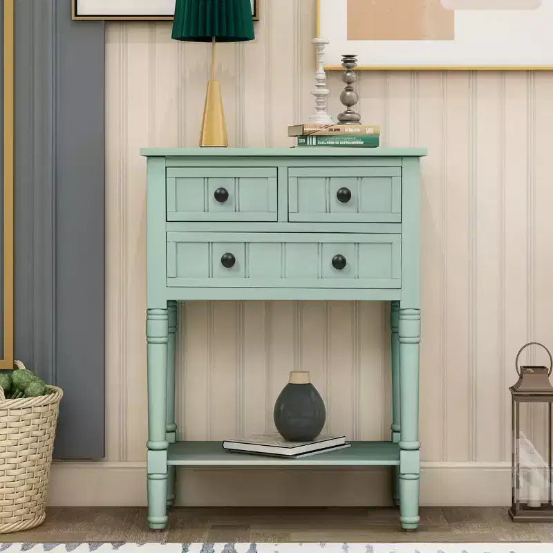 Tavolo Consolle Stretto Whisen Classic con Tre Cassetti Contenitori e Ripiano Inferiore