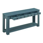Consolle rettangolare rustica in legno Whisen con 4 cassetti e ripiano inferiore