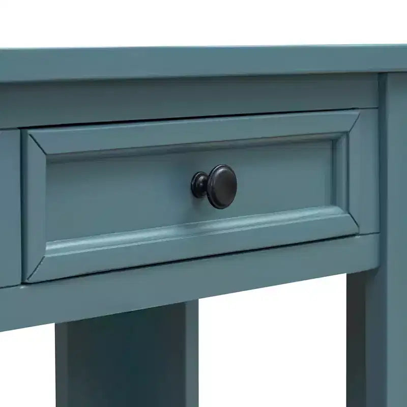 Consolle rettangolare rustica in legno Whisen con 4 cassetti e ripiano inferiore