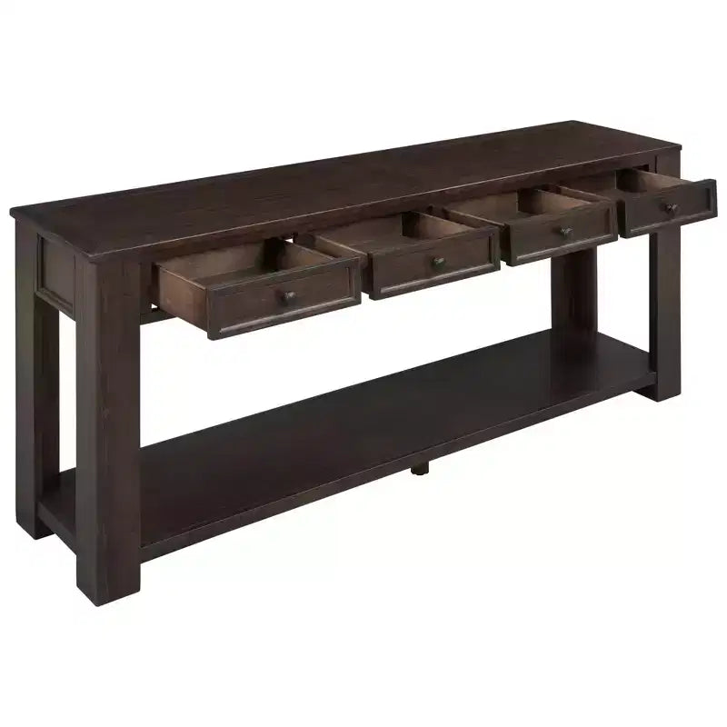 Consolle rettangolare rustica in legno Whisen con 4 cassetti e ripiano inferiore