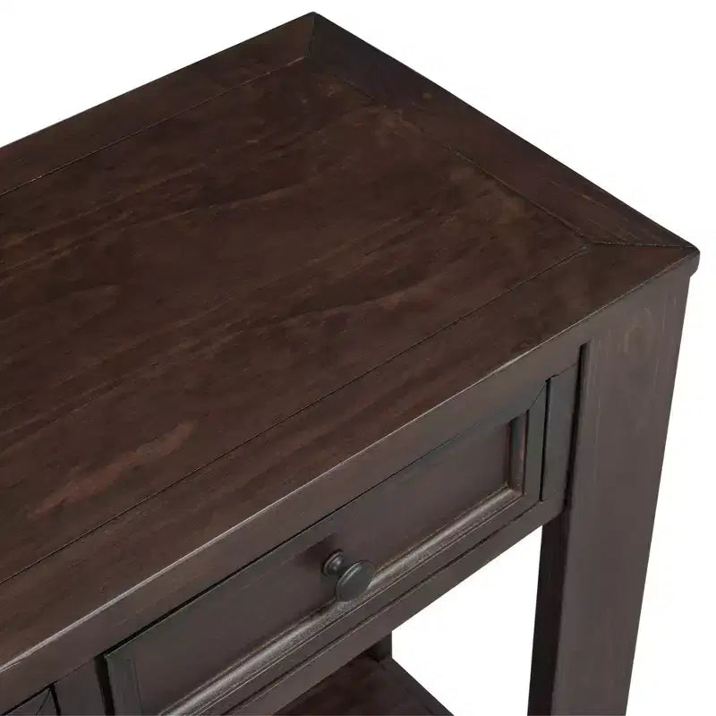 Consolle rettangolare rustica in legno Whisen con 4 cassetti e ripiano inferiore
