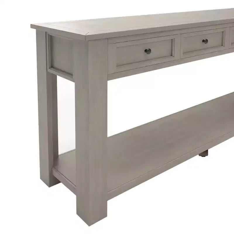 Consolle rettangolare rustica in legno Whisen con 4 cassetti e ripiano inferiore