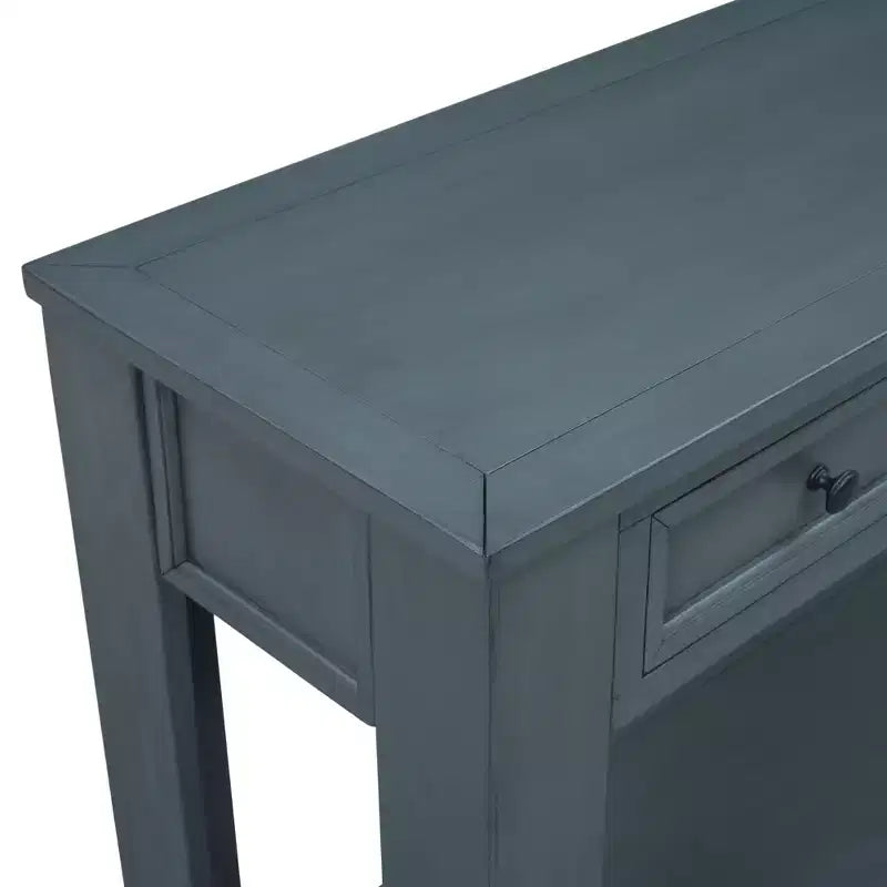 Consolle rettangolare rustica in legno Whisen con 4 cassetti e ripiano inferiore