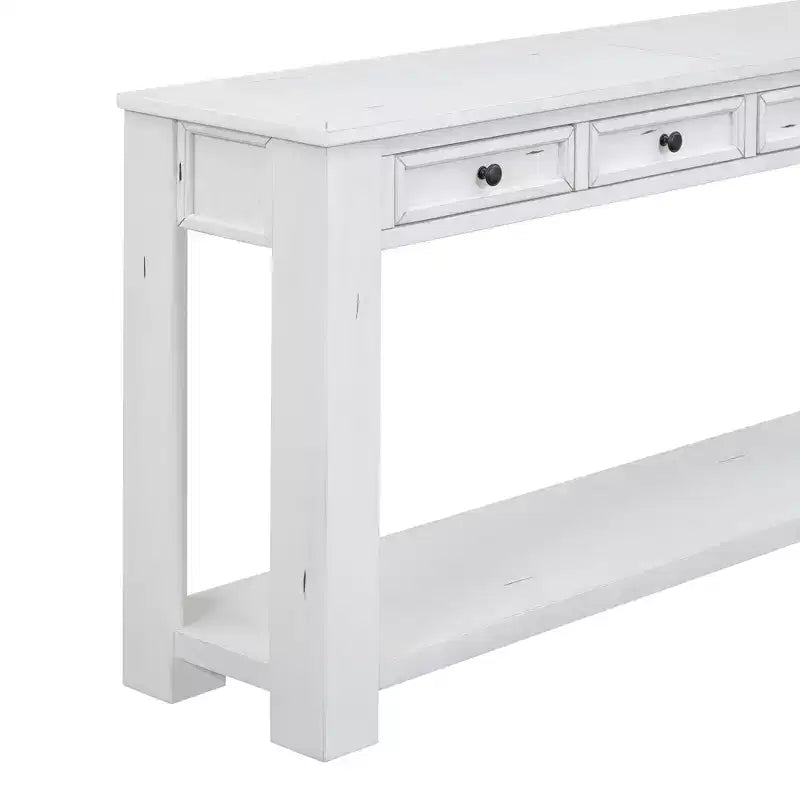 Consolle rettangolare rustica in legno Whisen con 4 cassetti e ripiano inferiore