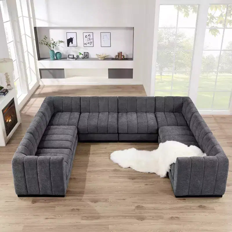 Divano componibile a sezione trasversale a U in ciniglia 192, set di divani modulari di grandi dimensioni a 8 posti per soggiorno e ufficio-Morden Fort