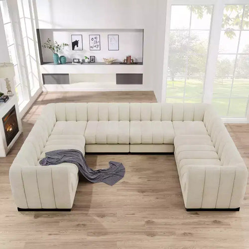 Divano componibile a sezione trasversale a U in ciniglia 192, set di divani modulari di grandi dimensioni a 8 posti per soggiorno e ufficio-Morden Fort