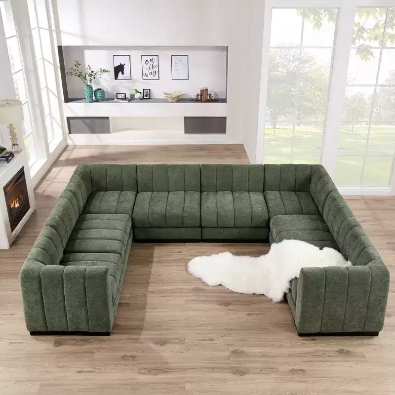 Divano componibile a sezione trasversale a U in ciniglia 192, set di divani modulari di grandi dimensioni a 8 posti per soggiorno e ufficio-Morden Fort
