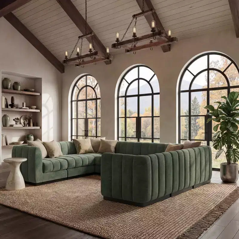 Divano componibile a sezione trasversale a U in ciniglia 192, set di divani modulari di grandi dimensioni a 8 posti per soggiorno e ufficio-Morden Fort