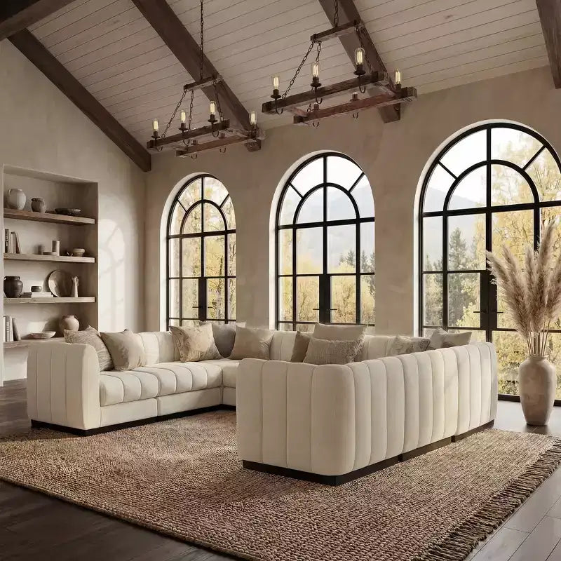 Divano componibile a sezione trasversale a U in ciniglia 192, set di divani modulari di grandi dimensioni a 8 posti per soggiorno e ufficio-Morden Fort