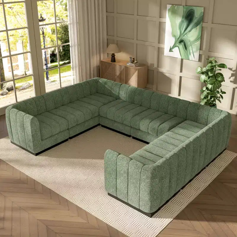 Divano componibile a sezione trasversale a U in ciniglia 192, set di divani modulari di grandi dimensioni a 8 posti per soggiorno e ufficio-Morden Fort