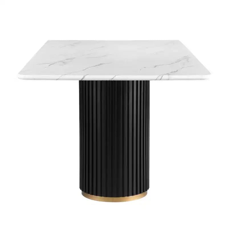 Set Sala da Pranzo Morden Fort Moderno Composto da Tavolo da Pranzo a 5 Pezzi in Finto Marmo con Sedie Senza Braccioli in Bouclé Grigie per Cucina