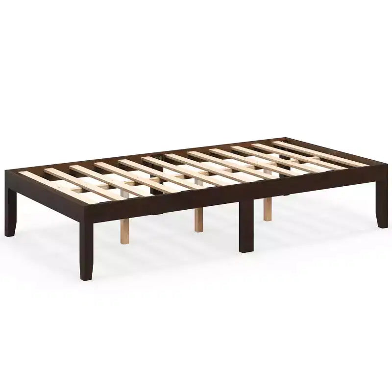 Costway Telaio Letto a Piattaforma in Legno 14 per Materasso Matrimoniale/Una Piazza e Mezza/Queen con Gambe in Legno di Caucciù e Contenitore Sotto il Letto Marrone