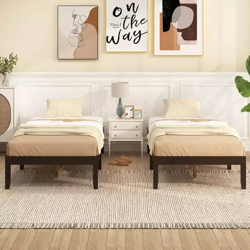 Costway Telaio Letto a Piattaforma in Legno 14 per Materasso Matrimoniale/Una Piazza e Mezza/Queen con Gambe in Legno di Caucciù e Contenitore Sotto il Letto Marrone
