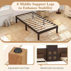 Costway Telaio Letto a Piattaforma in Legno 14 per Materasso Matrimoniale/Una Piazza e Mezza/Queen con Gambe in Legno di Caucciù e Contenitore Sotto il Letto Marrone