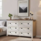 Farmhouse 6 Drawers Dresser, 54 Wide Wood Rustic Wide Chest of Drawers, Storage Dressers Organizer for Bedroom, Living Room, Hallway, White
