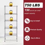 BestMassage Scaffale a 5 Ripiani in Metallo con Base Stabile per Organizzare Libri, Giocattoli, Vestiti e Utensili da Cucina in Casa, Garage e Ufficio